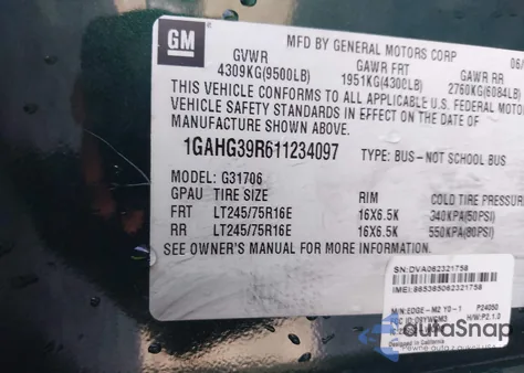 2001 Chevrolet Express from USA, damaged, VIN 1GAHG39R611234097